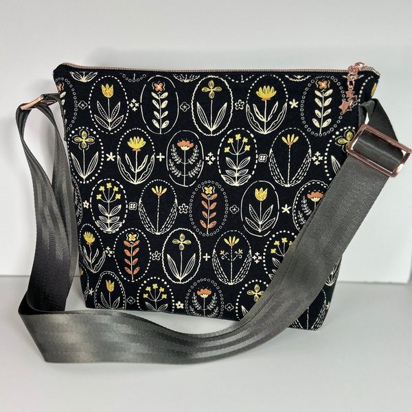 Framed Flowers Zippy Cross Body Bag